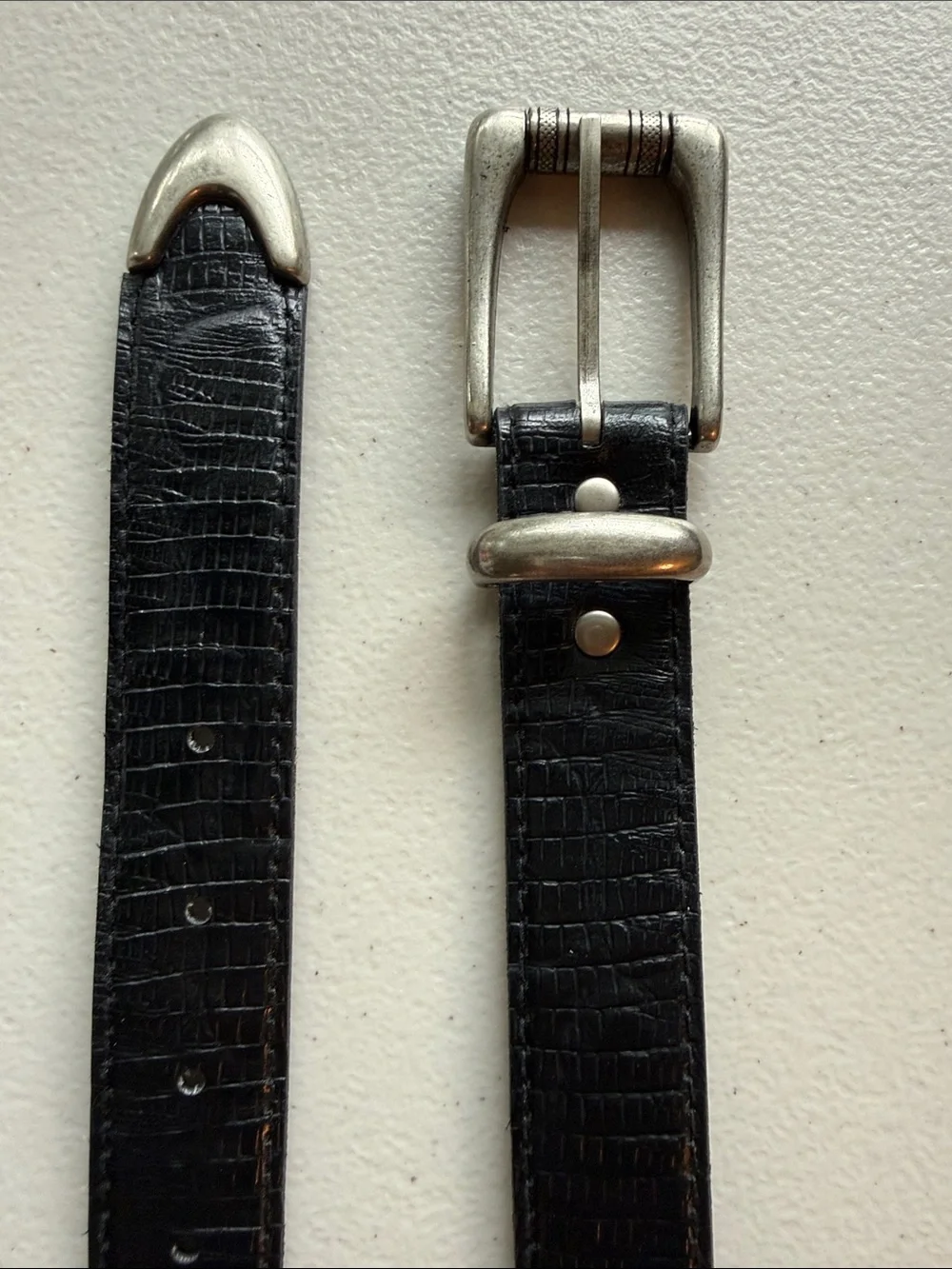 Women’s Classic Black Textured Belt with Silver Buckle and Tip 32 Inches